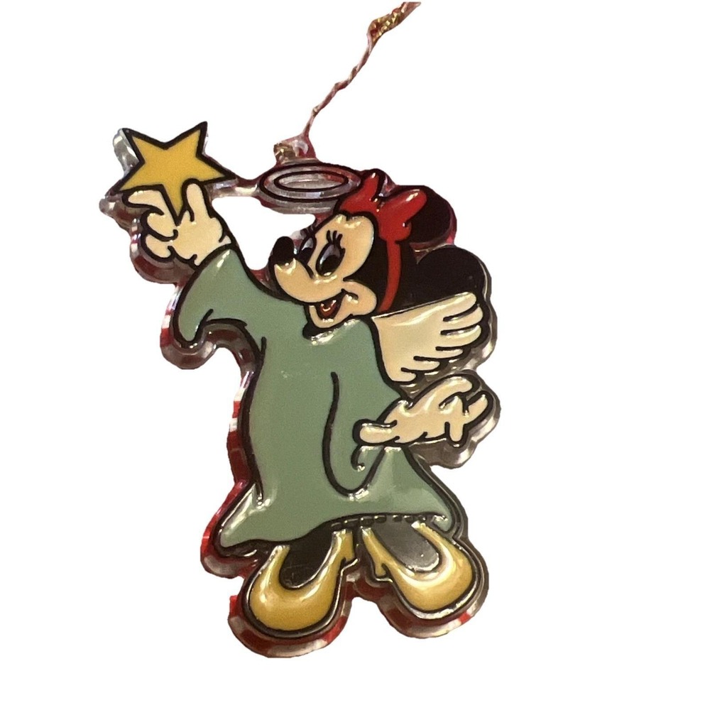 Disney Minnie Mouse Angel Stained Glass Christmas Tree Ornament 3 3/4" Vtg 80s